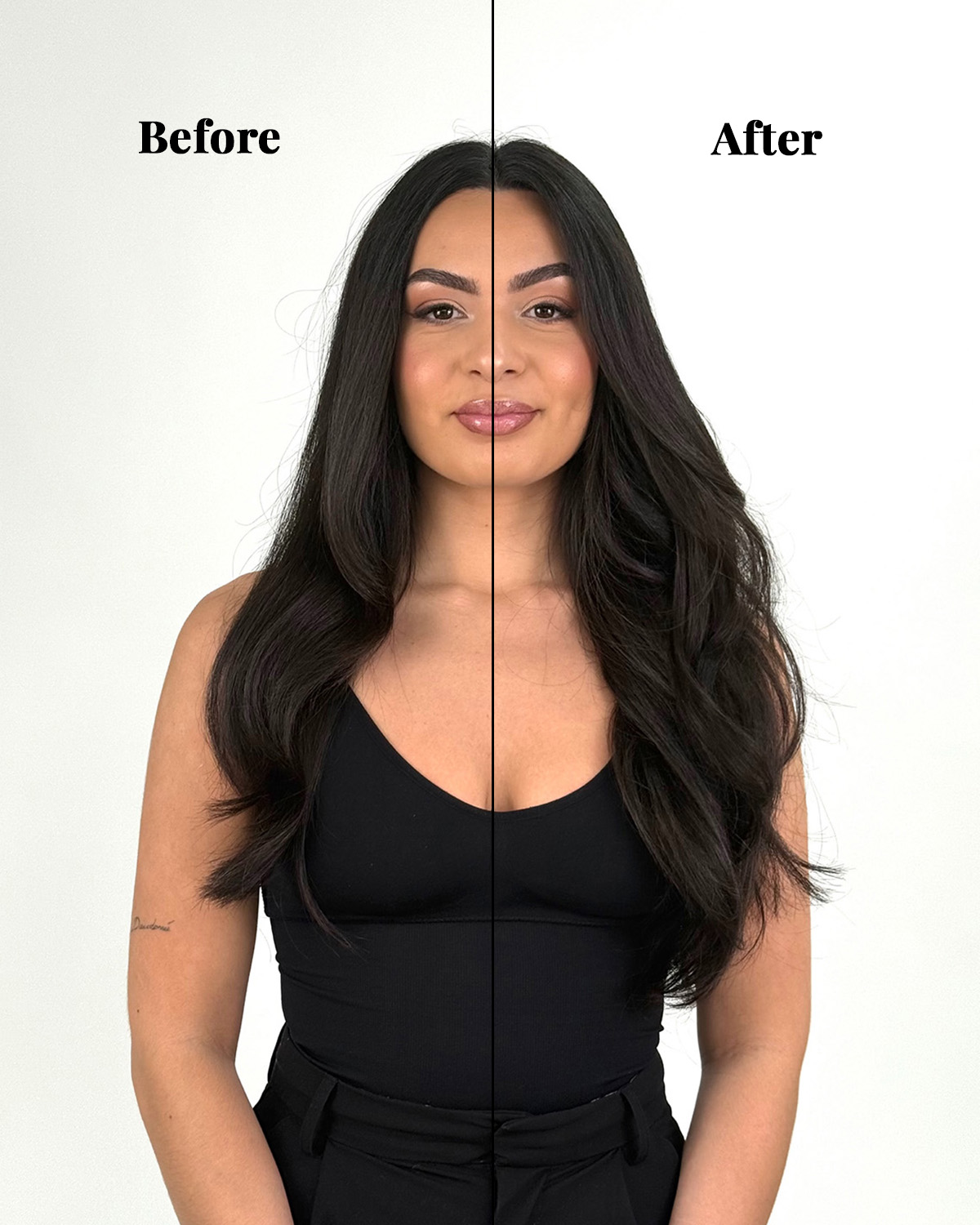 Voor en na resultaat met Seamless Clip-Ins in Espresso